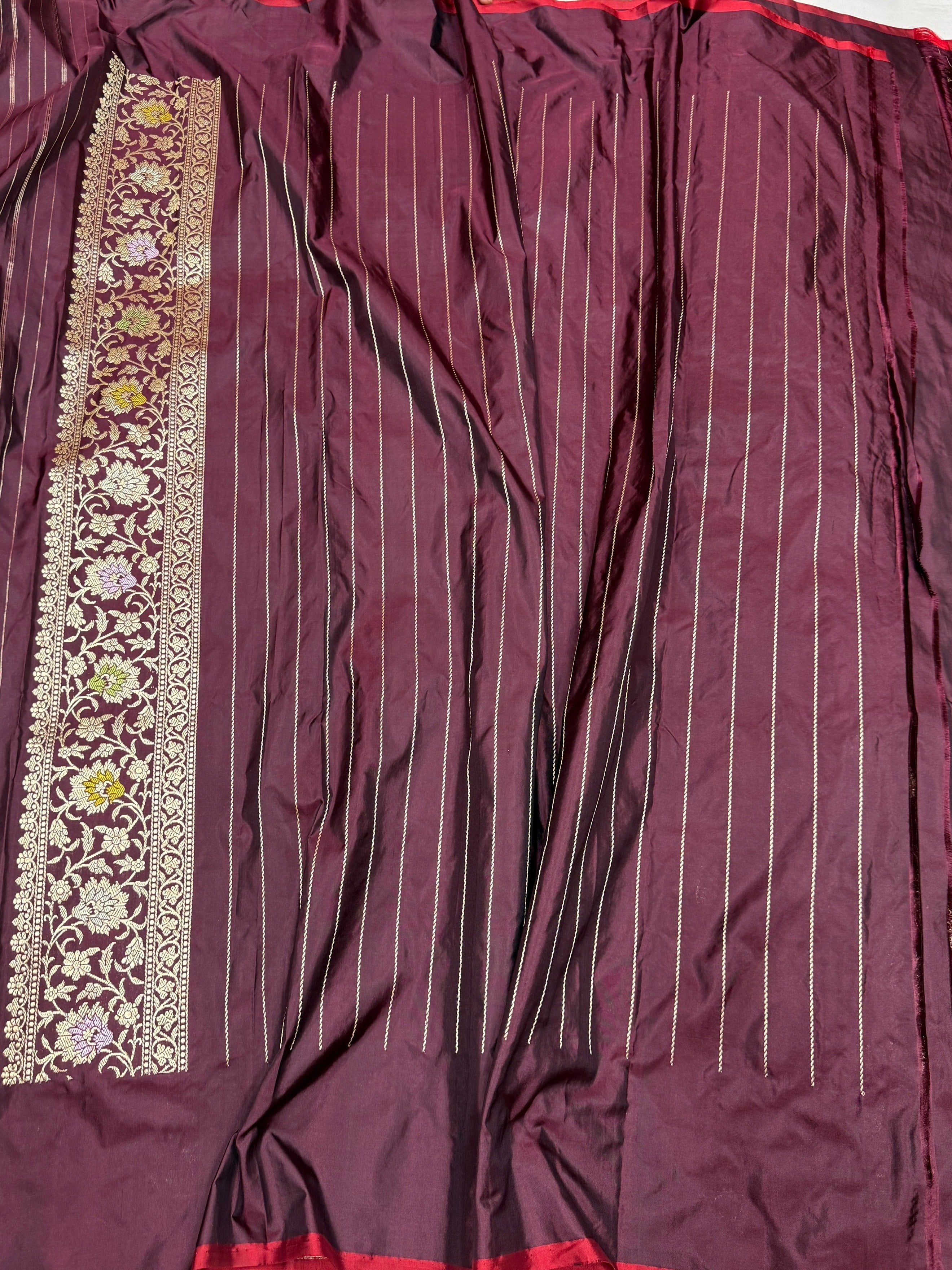 Wine Handwoven Pure Banarasi Silk Saree in Kadwa Weave