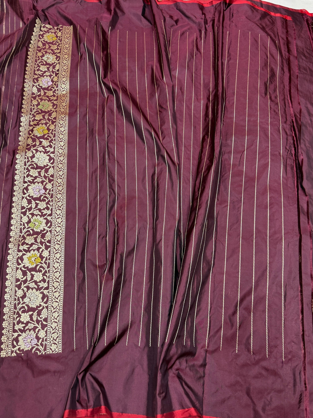 Wine Handwoven Pure Banarasi Silk Saree in Kadwa Weave
