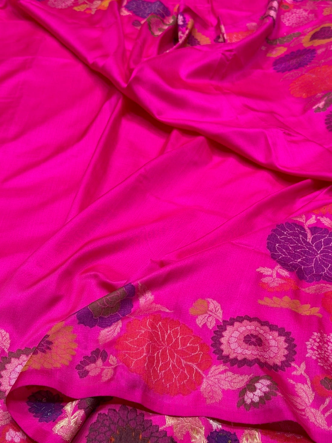 Rani Pink Handwoven Pure Banarasi Ektara Jamdani Saree