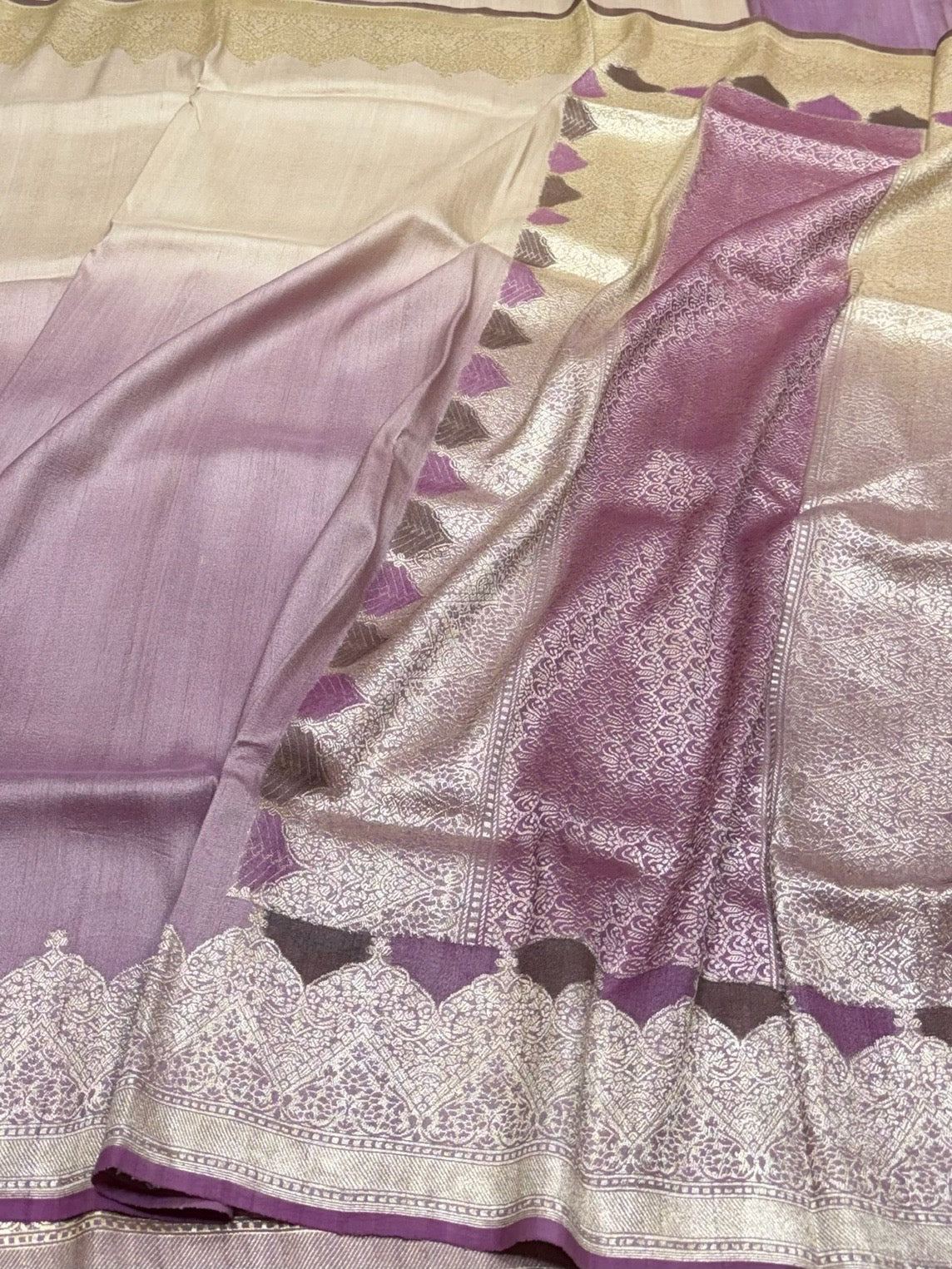 Mauve Handwoven Pure Tussar Georgette Saree