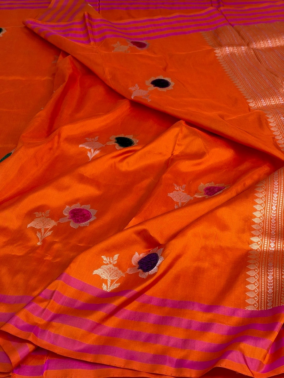 Orange Handwoven Pure Banarasi Katan Silk Saree