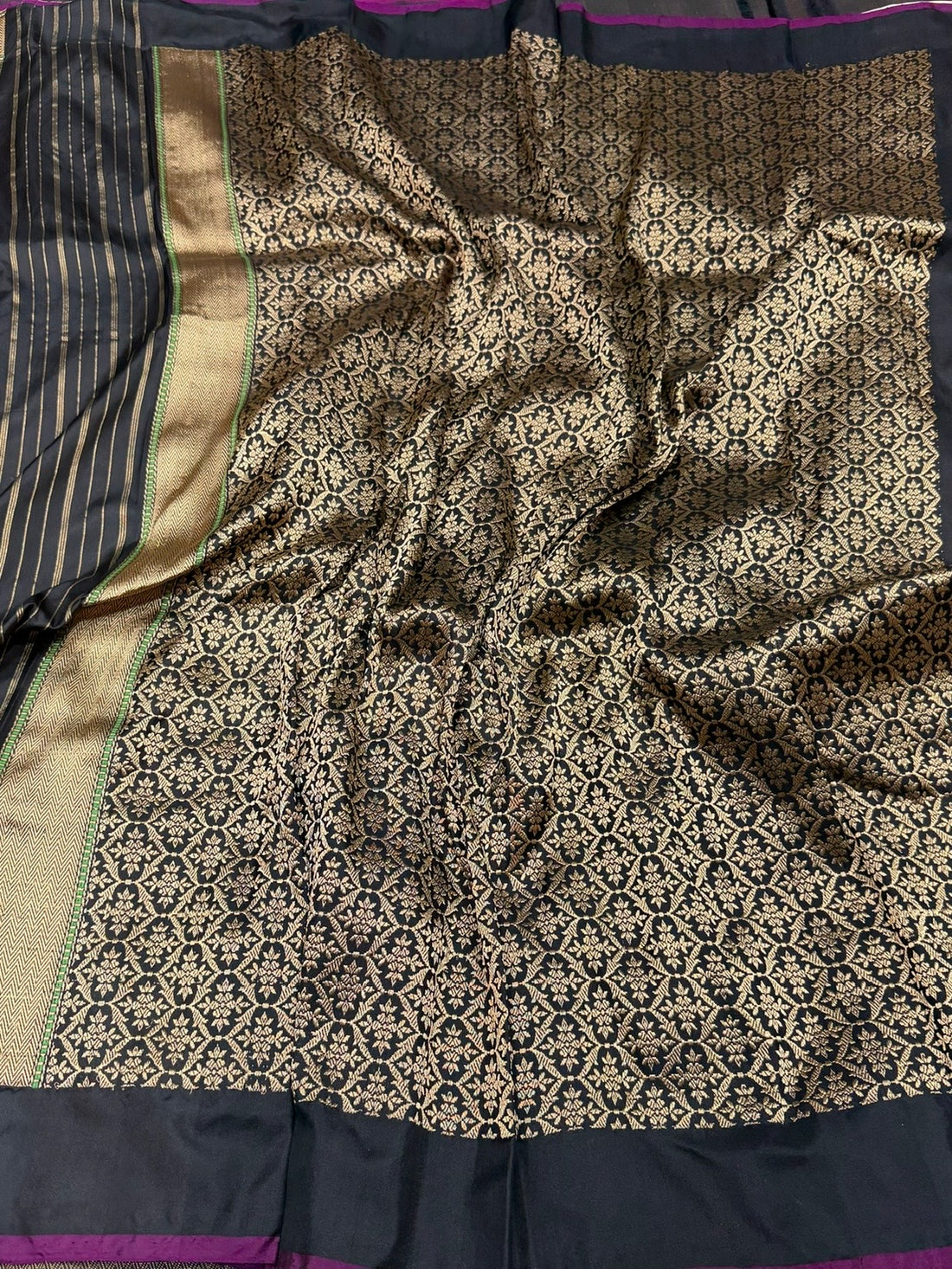 Ivory &amp; Black Handwoven Pure Organza Silk Saree