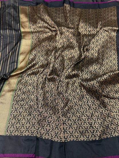 Ivory &amp; Black Handwoven Pure Organza Silk Saree