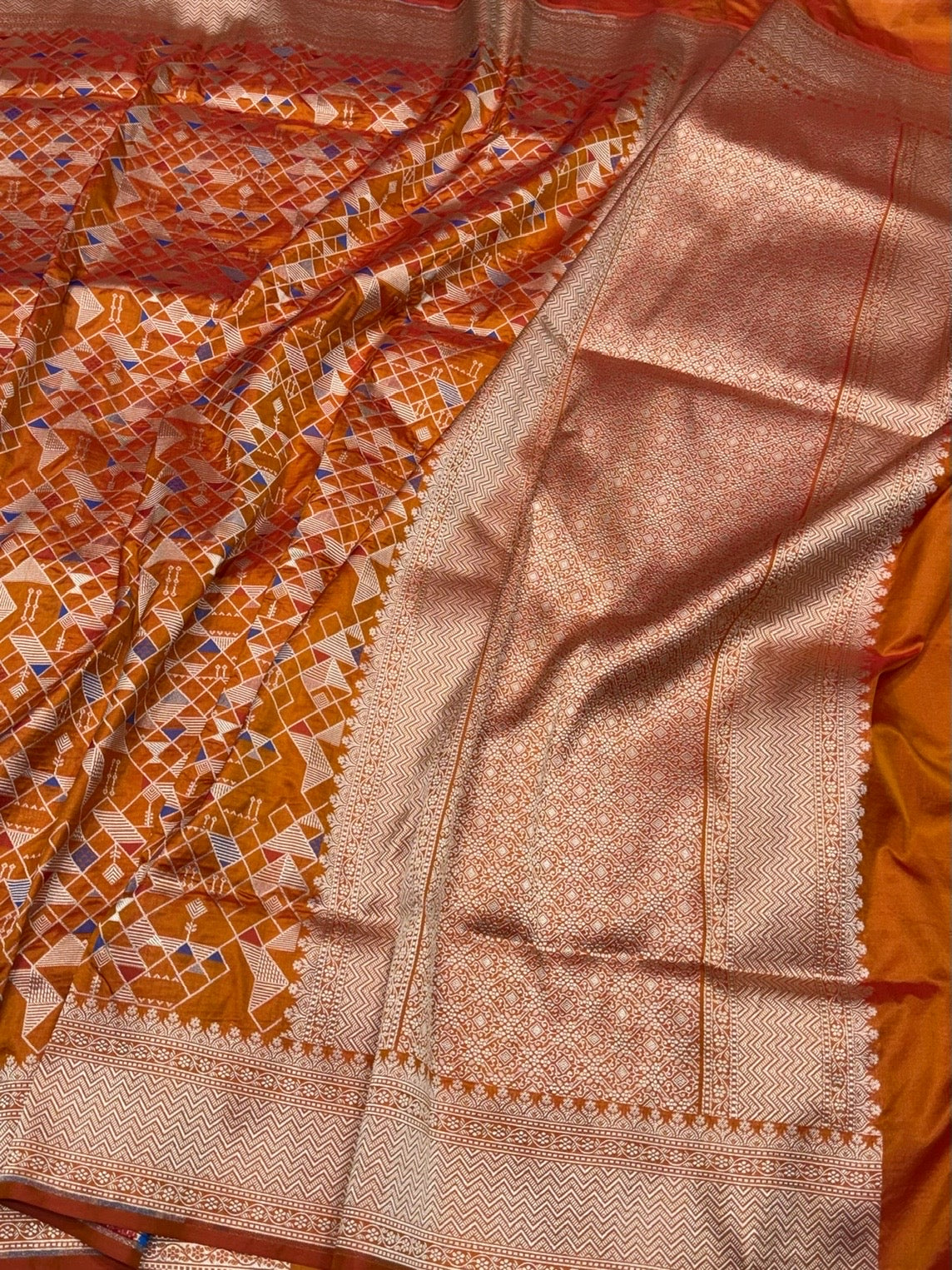 Orange Banarasi Minakari Pure Katan Silk Saree | Pure Silk | Minakari Work | Cutwork Technique | Banarasi Katan Silk Saree