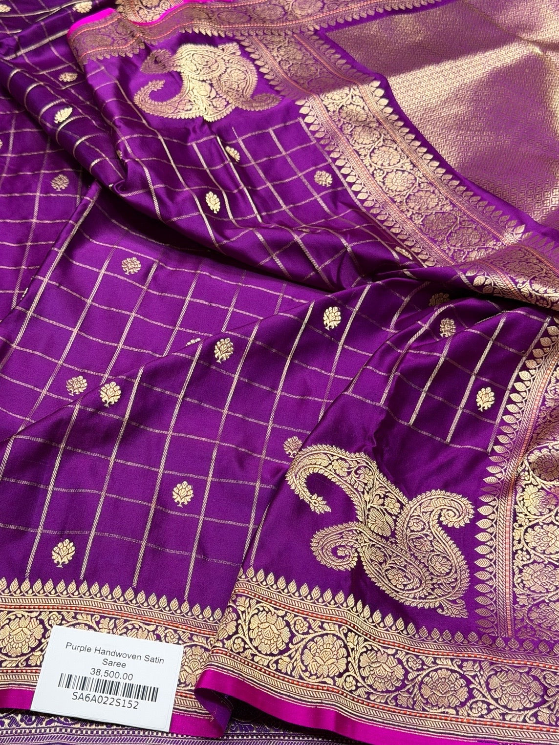 Purple Handwoven Pure Banarasi Satin Silk Saree