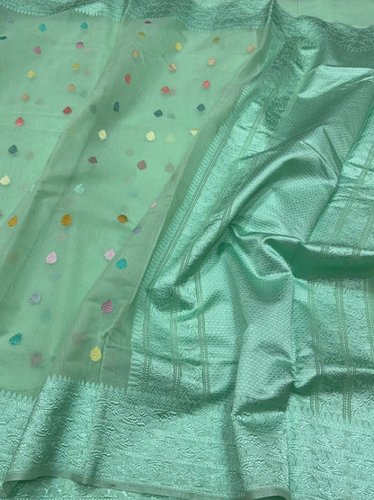 Sea Green Handwoven Pure Organza Silk Saree