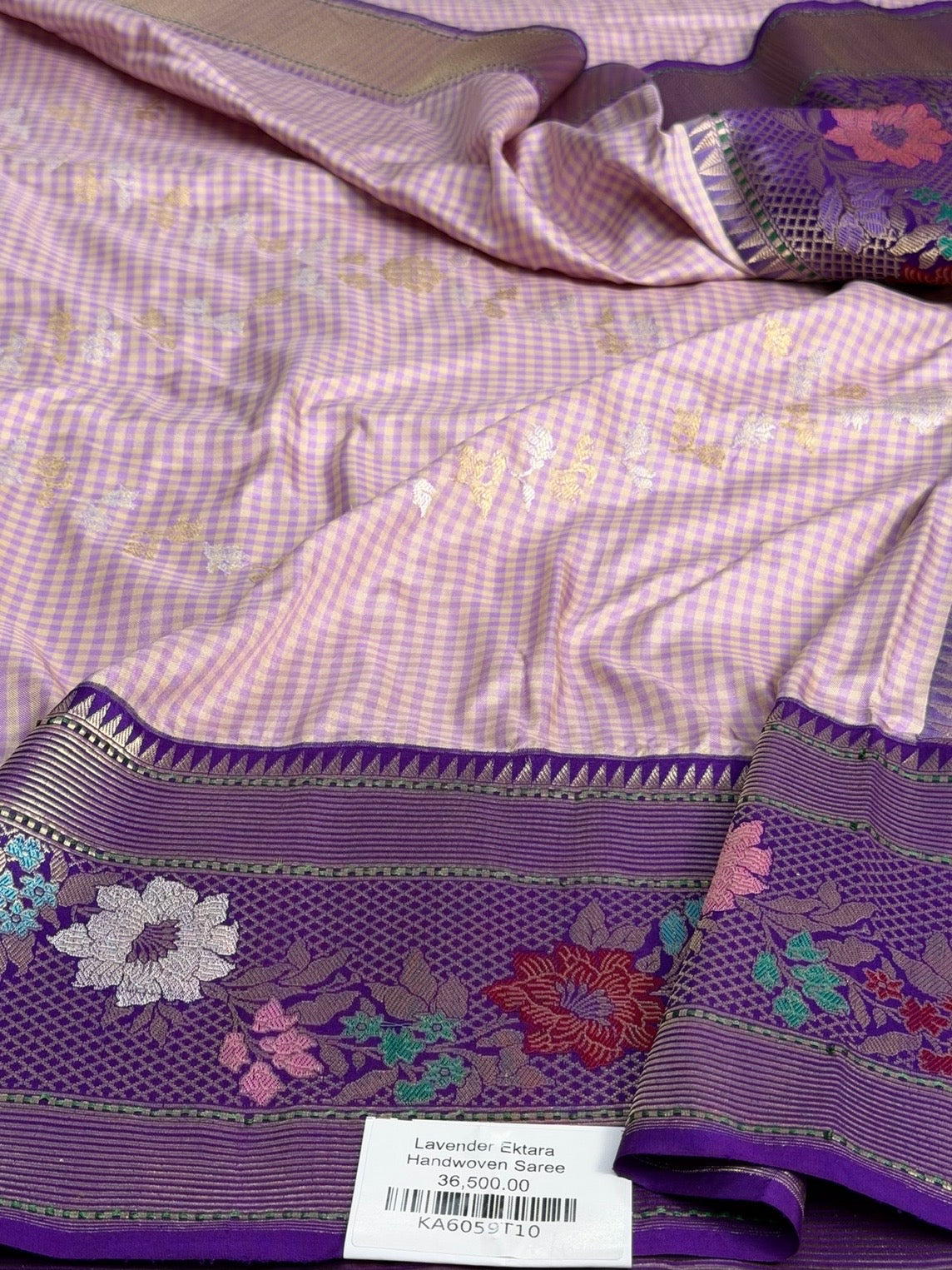 Purple Handwoven Ektara Pure Katan Silk Saree