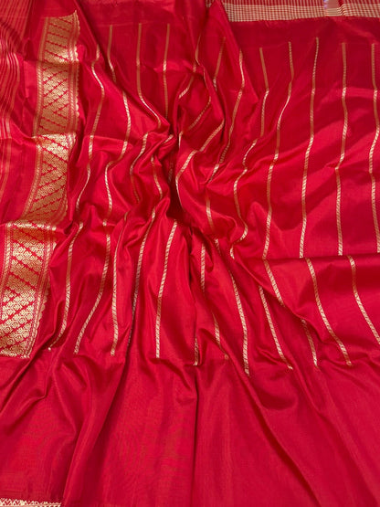 Orange Checks Handwoven Pure Banarasi Silk Saree