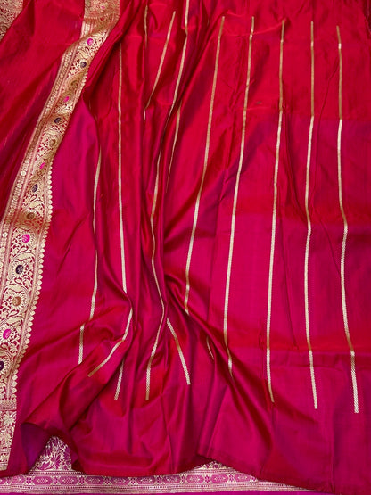 Red Handwoven Vintage Pure Banarasi Satin Silk Saree