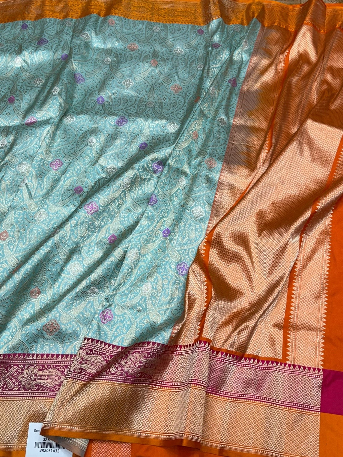 Sea Blue Handwoven Banarasi Pure Silk Brocade Saree