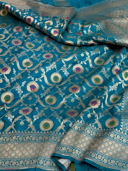 Sky Blue Minakari Banarasi Pure Katan Silk Saree