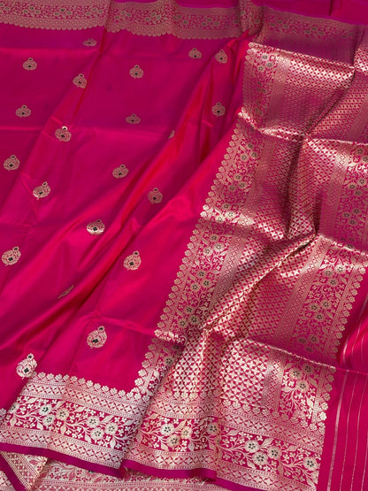 Pinkish Red Vintage Handwoven Pure Banarasi Katan Silk Saree