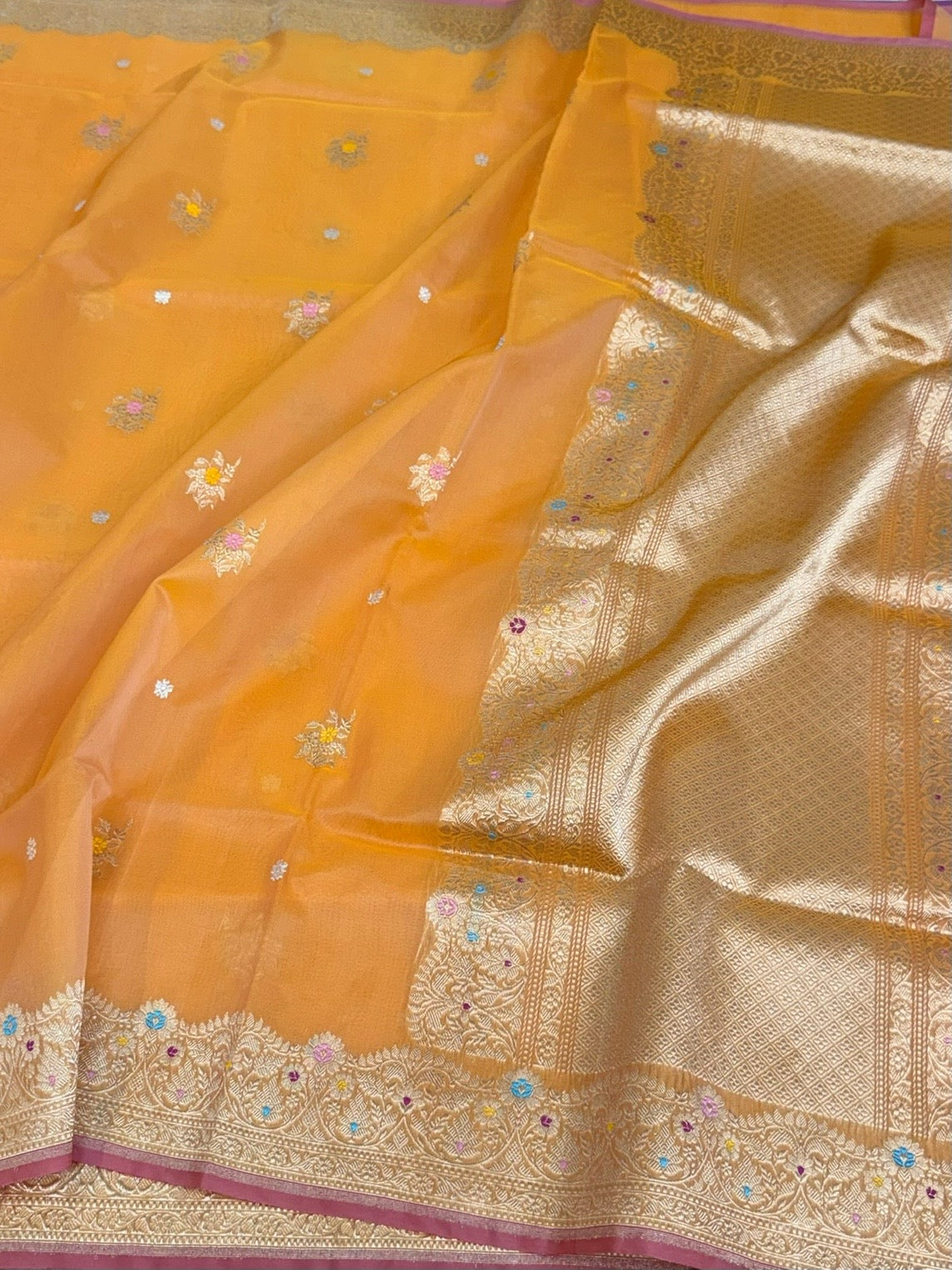 Orange Handwoven Banarasi Pure Organza Silk Saree