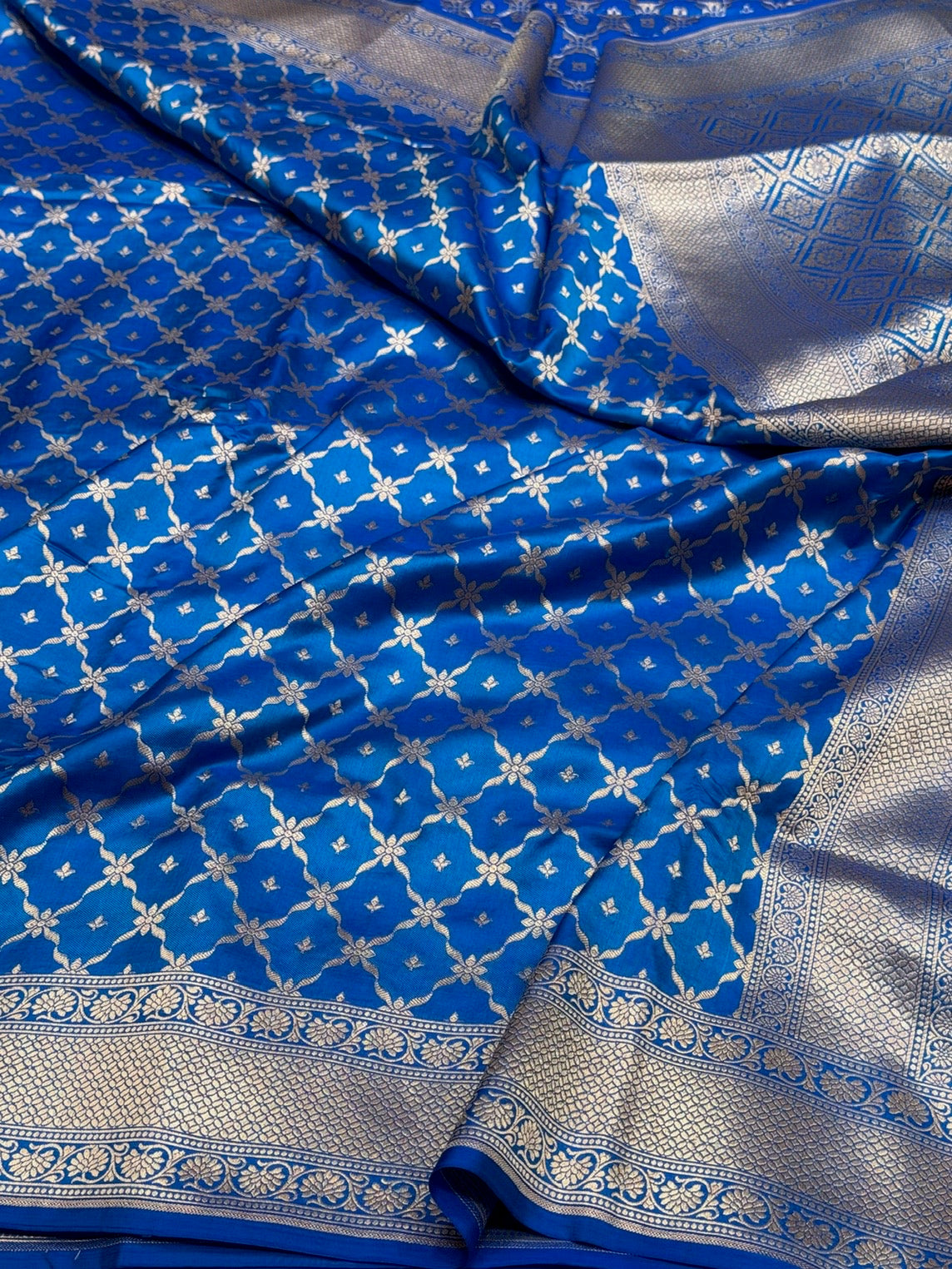 Peacock Blue Pure Katan Silk Brocade Saree – Rich Traditional Brocade Weave