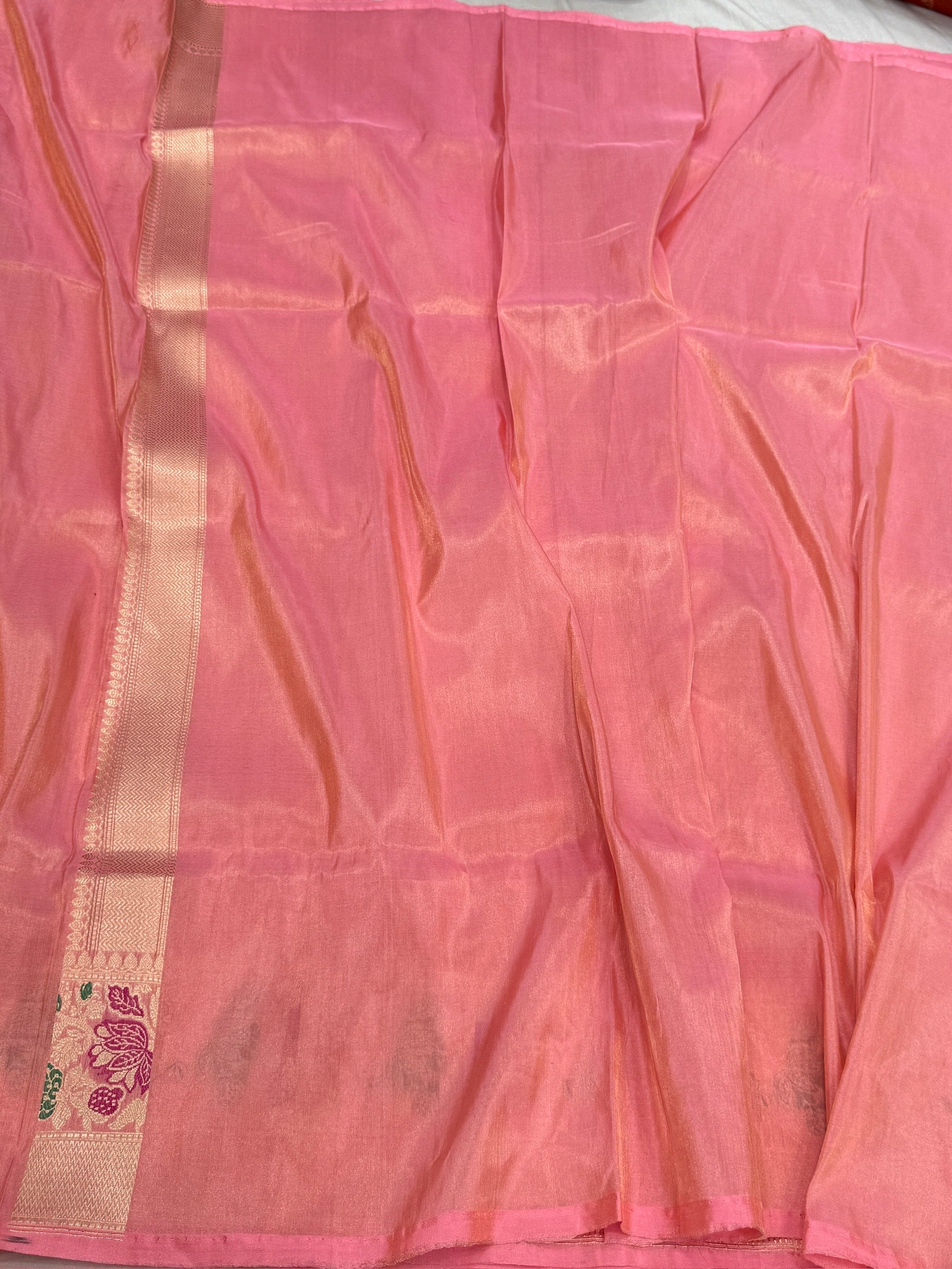 Baby Pink Handwoven Pure Banarasi Tissue Silk Saree