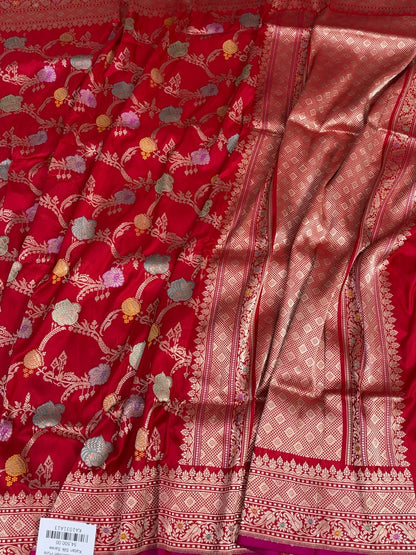 Red Handwoven Pure Banarasi Silk Saree | Pure Katan Silk