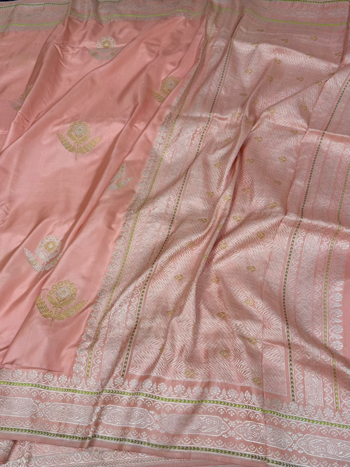 Peach Handwoven Pure Banarasi Ektara Silk Saree