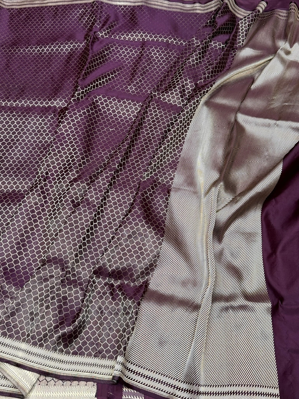 Wine Handwoven Pure Banarasi Satin Tanchoi Silk Saree