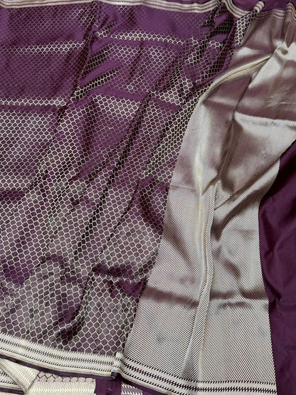 Wine Handwoven Pure Banarasi Satin Tanchoi Silk Saree