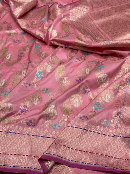 Peach Handwoven Pure Banarasi Silk Saree