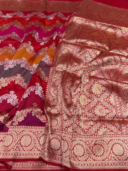 Red Handwoven Pure Banarasi Rangkaat Silk Saree – Luxury Limited Edition Kadwa-Style Handloom