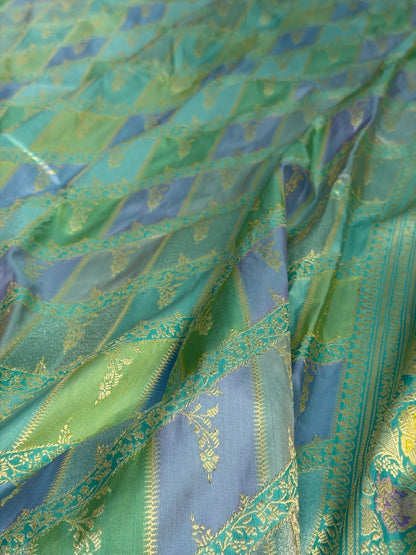 Sea Green Handwoven Pure Banarasi Rangkaat Silk Saree
