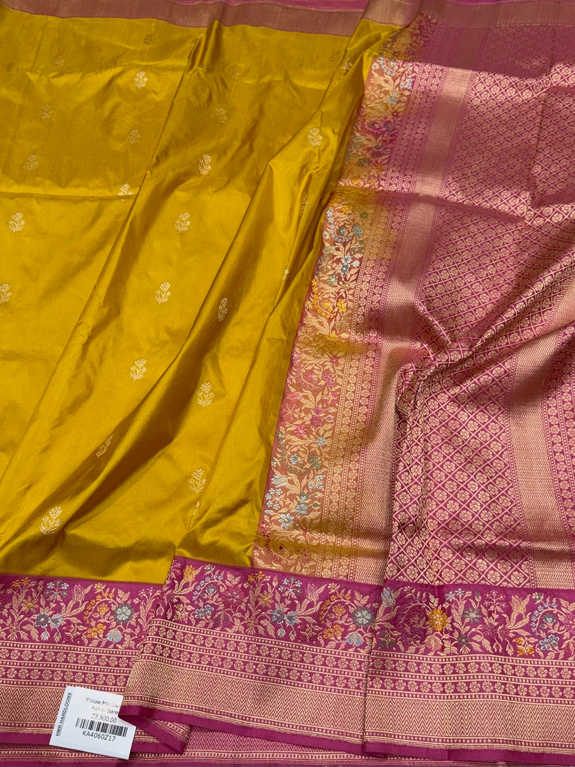 Yellow Handwoven Pure Banarasi Katan Silk Saree 100% Pure Mulberry Silk