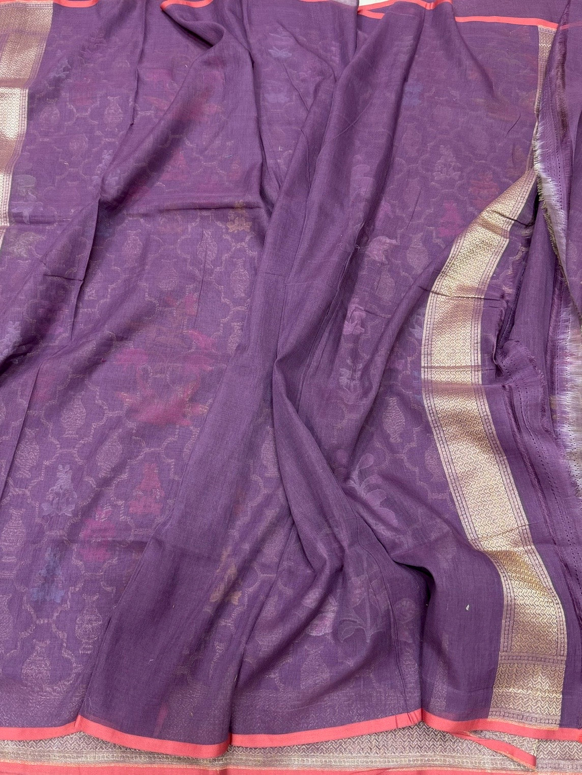 Mauve Pure Muslin Cotton Jamdani Saree