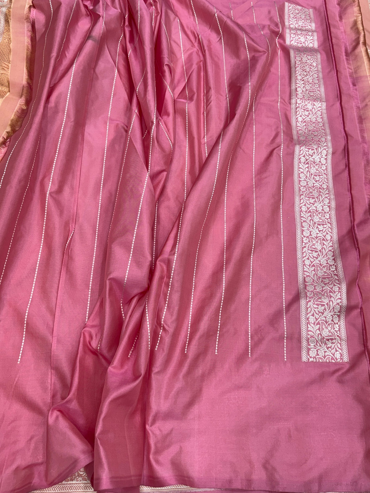 Peach Handwoven Pure Banarasi Silk Saree in Kadwa Weave