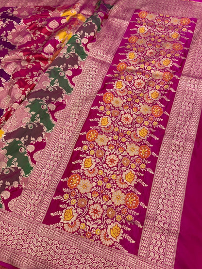 Rani Pink Rangkaat Pure Banarasi Silk Saree