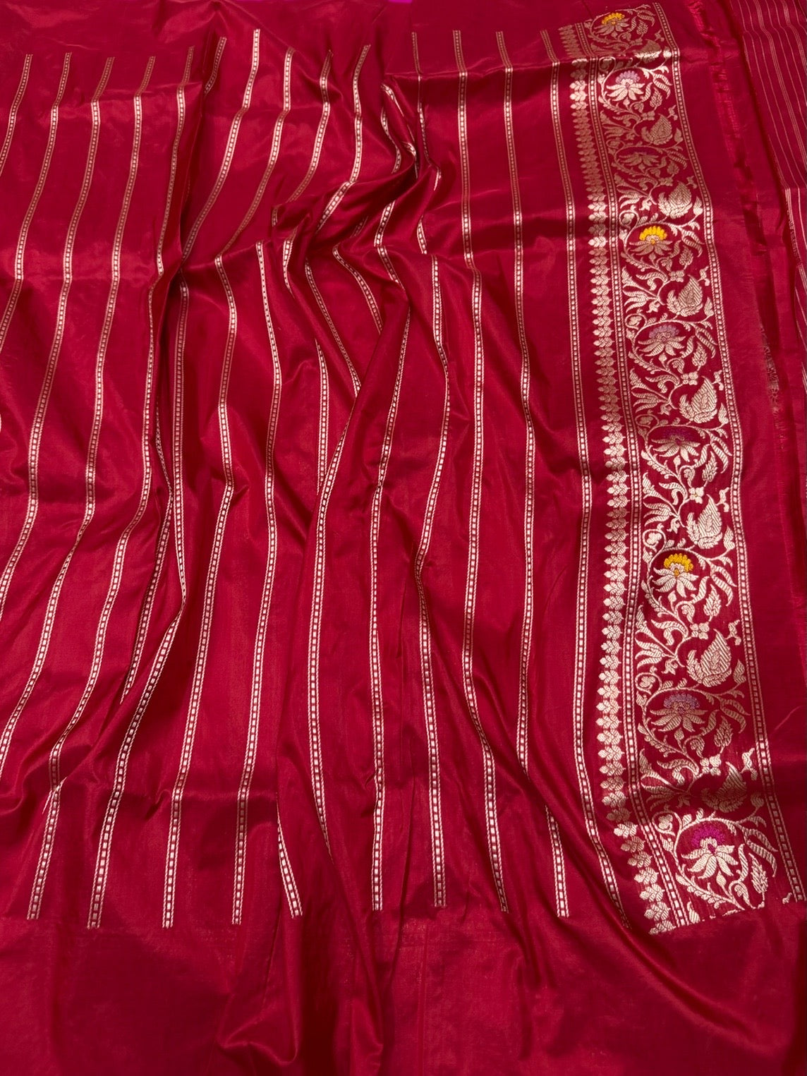 Red Pure Banarasi Silk Brocade Saree in Katan Mulberry Silk – Classic Banaras Weave
