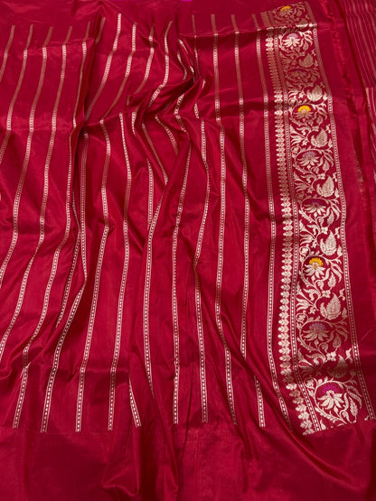 Red Pure Banarasi Silk Brocade Saree in Katan Mulberry Silk – Classic Banaras Weave