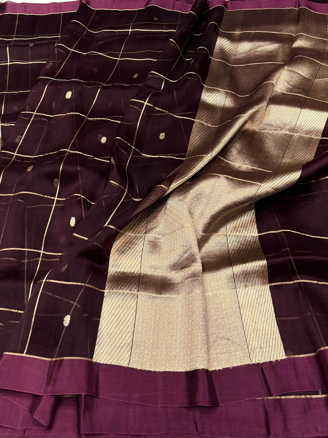 Wine Handwoven Pure Banarasi Organza Silk Saree