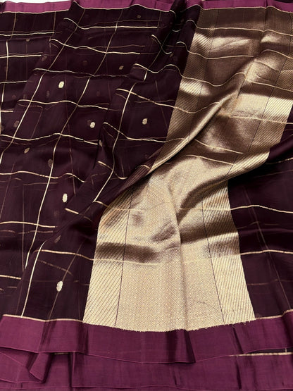 Wine Handwoven Pure Banarasi Organza Silk Saree