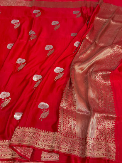 Red Handwoven Pure Banarasi Mashru Satin Silk Saree