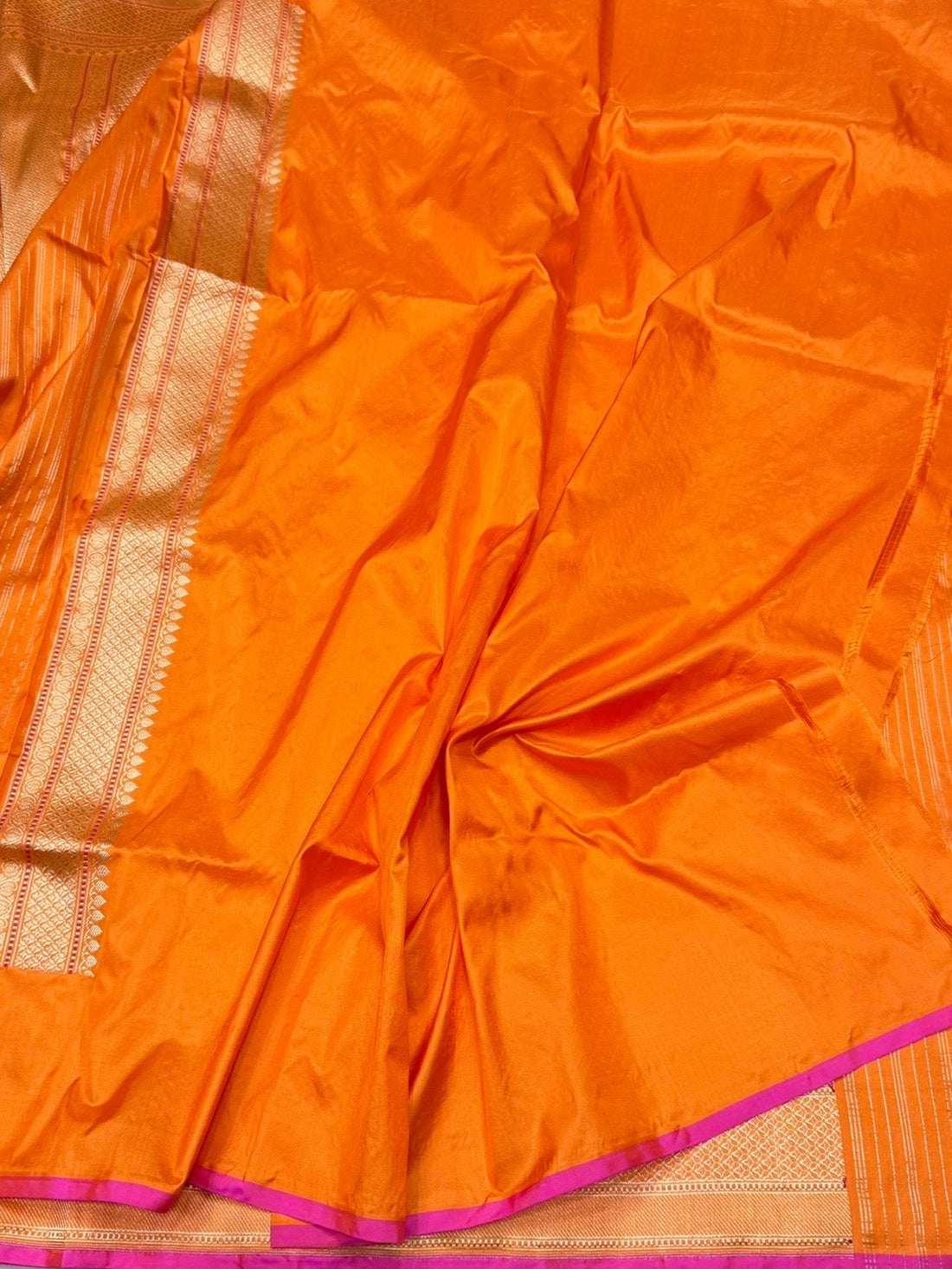 Orange Pure Banarasi Silk Brocade Saree in Katan Mulberry Silk – Classic Banaras Weave