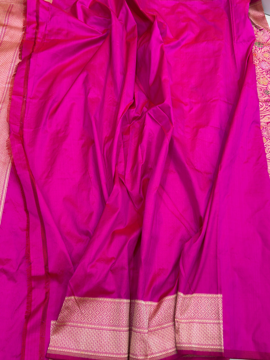 Rani Pink Handwoven Kimkhab Pure Katan Silk Brocade Saree