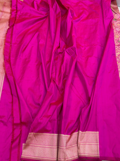 Rani Pink Handwoven Kimkhab Pure Katan Silk Brocade Saree