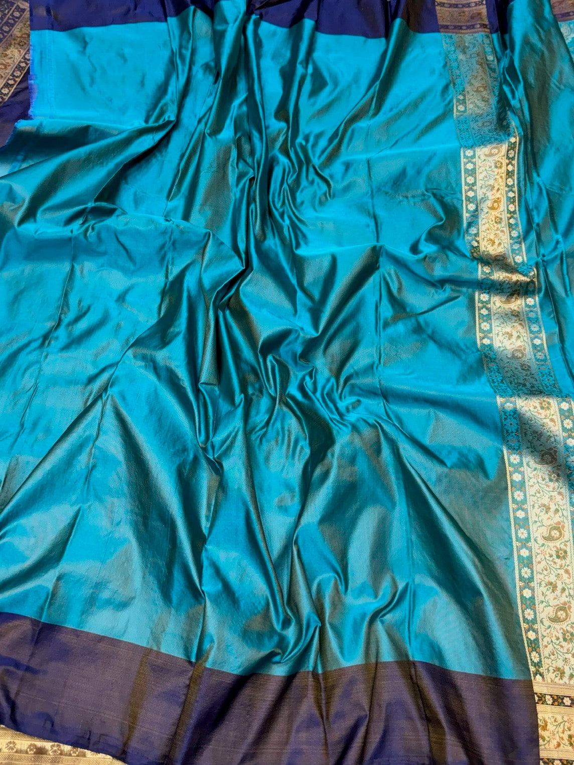 Sky Blue Handwoven Pure Banarasi Satin Tanchoi Silk Saree
