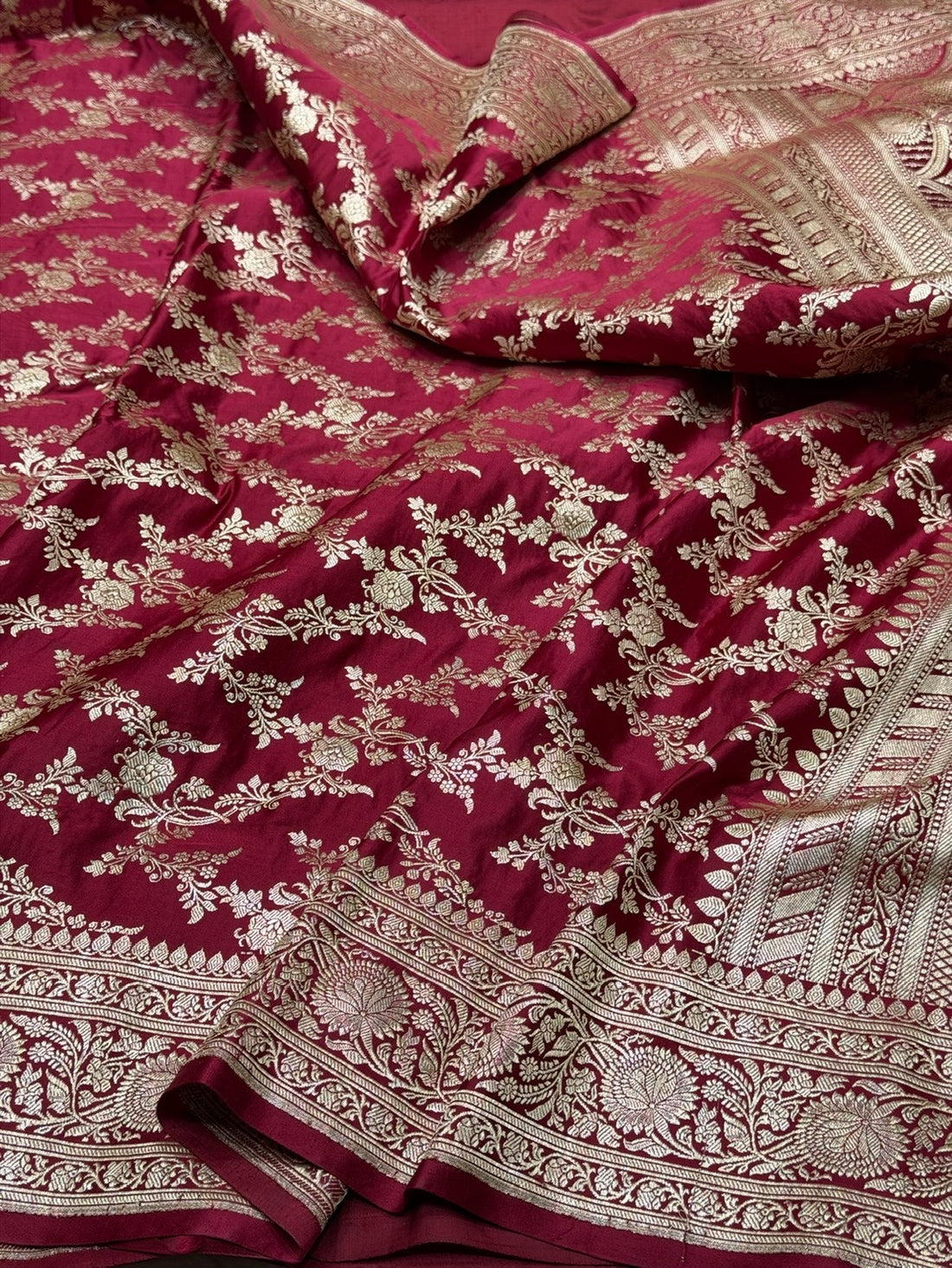 Maroon Handwoven Vintage Pure Banarasi Satin Silk Saree