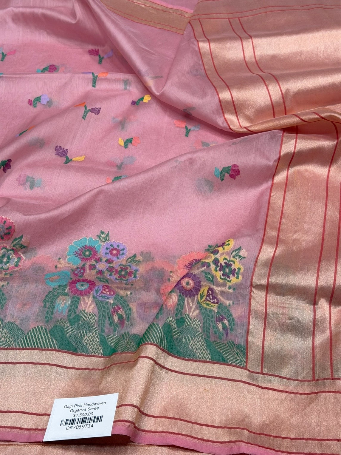Gajiri Pink Handwoven Pure Banarasi Organza Silk Saree