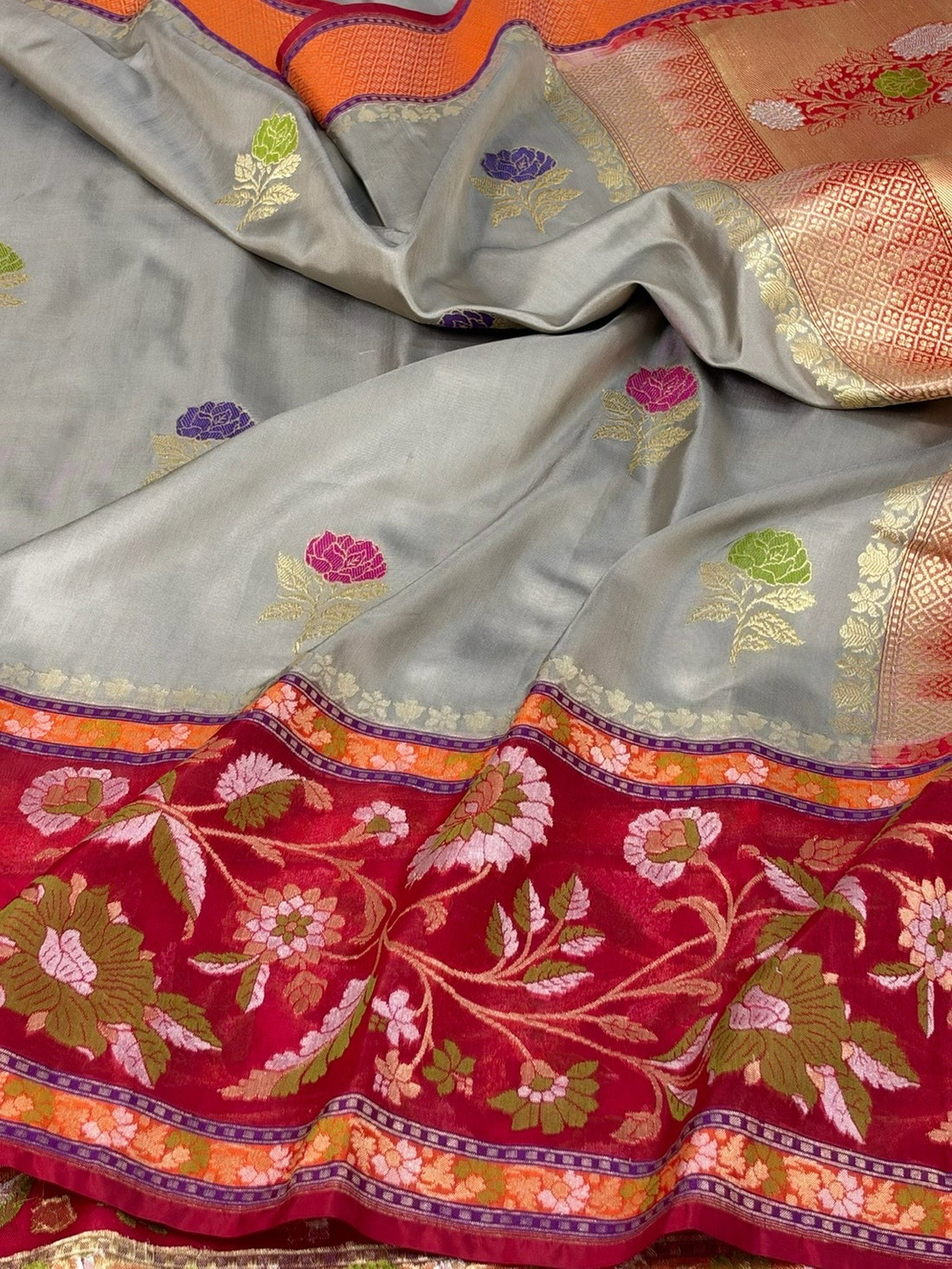 Grey Handwoven Pure Banarasi Ektara Silk Saree