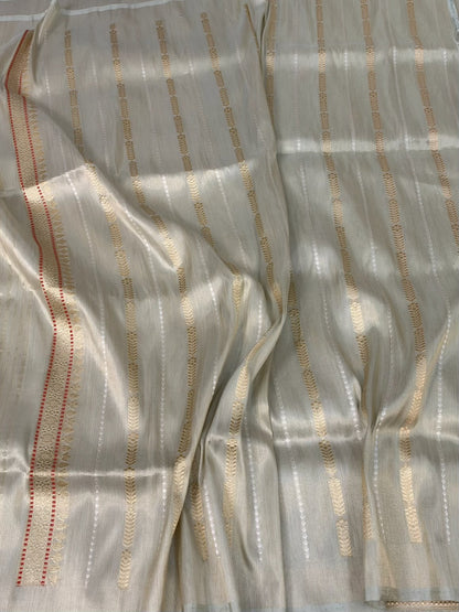 Silver Grey Handwoven Banarasi Pure Katan Tissue Saree