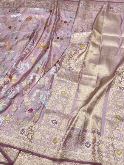 Lilac Handwoven Pure Banarasi Silk Saree – Luxury Kadwa Handloom Wedding &amp; Festive Saree