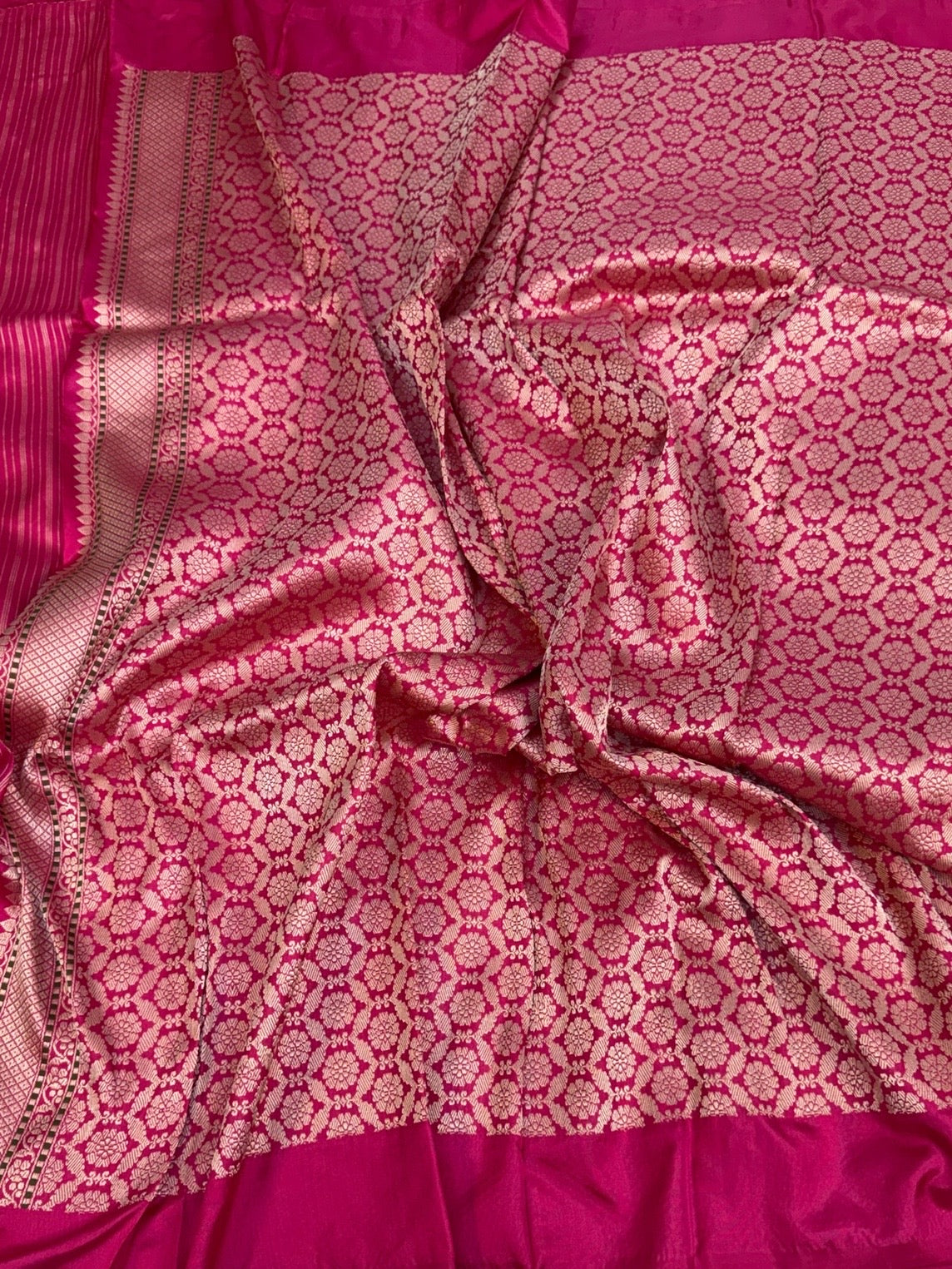 Rani Pink Handwoven Pure Banarasi Ektara Silk Saree