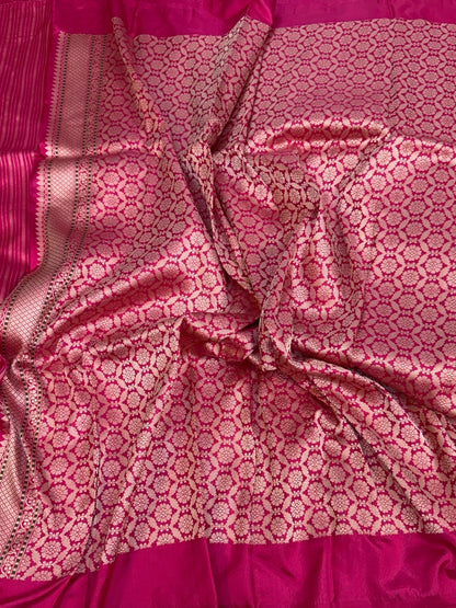 Rani Pink Handwoven Pure Banarasi Ektara Silk Saree