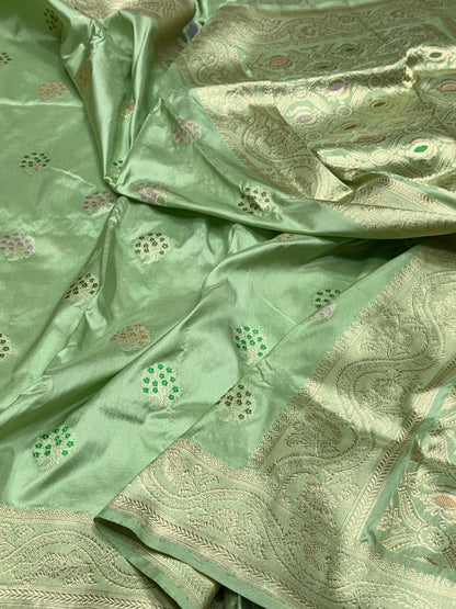 Pista Green Handwoven Pure Banarasi Silk Saree