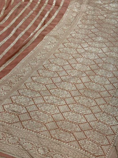 Peach Pure Banarasi Chiffon Georgette Saree