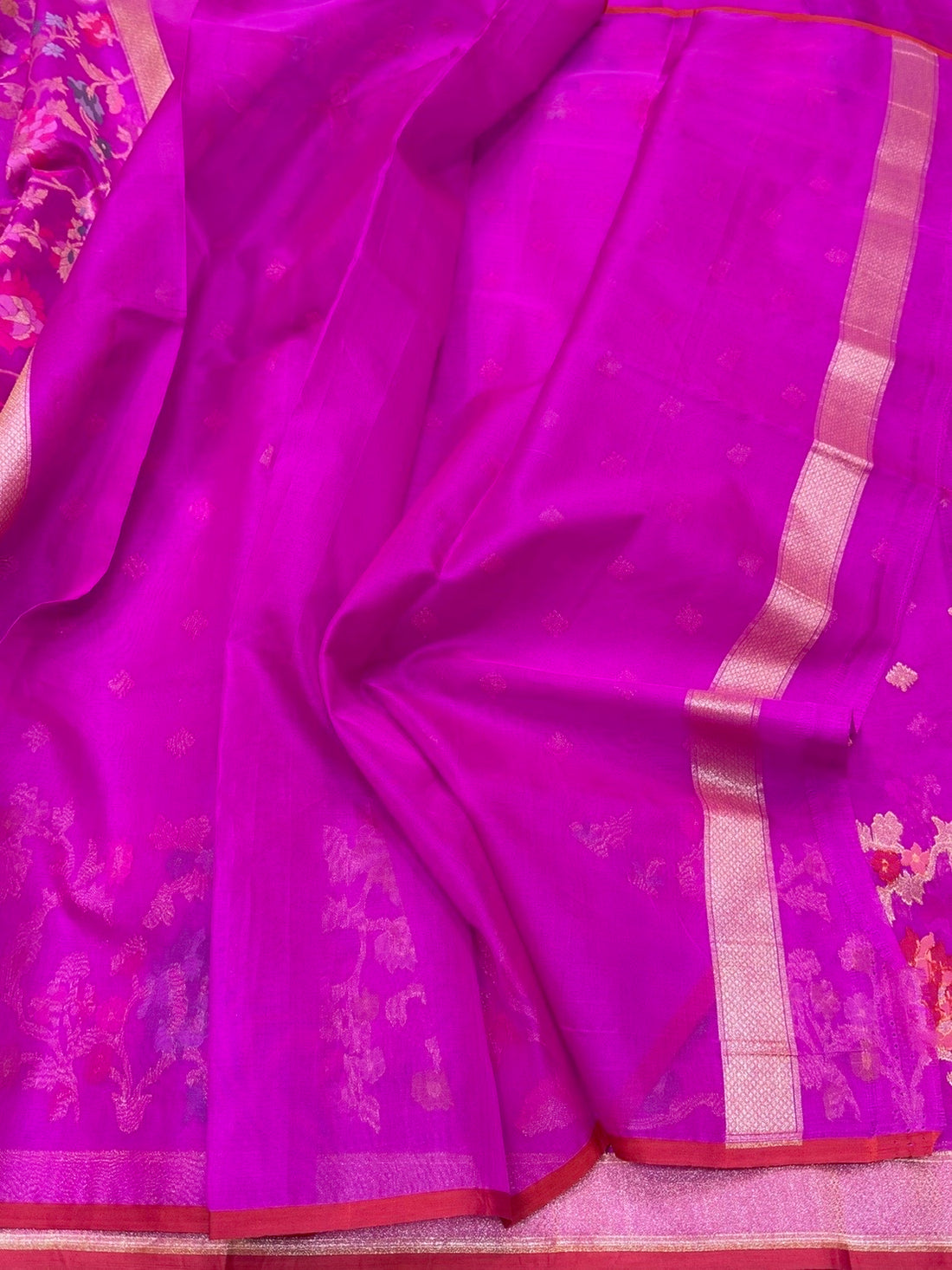 Magenta Pink Pure Muslin Cotton Jamdani Saree