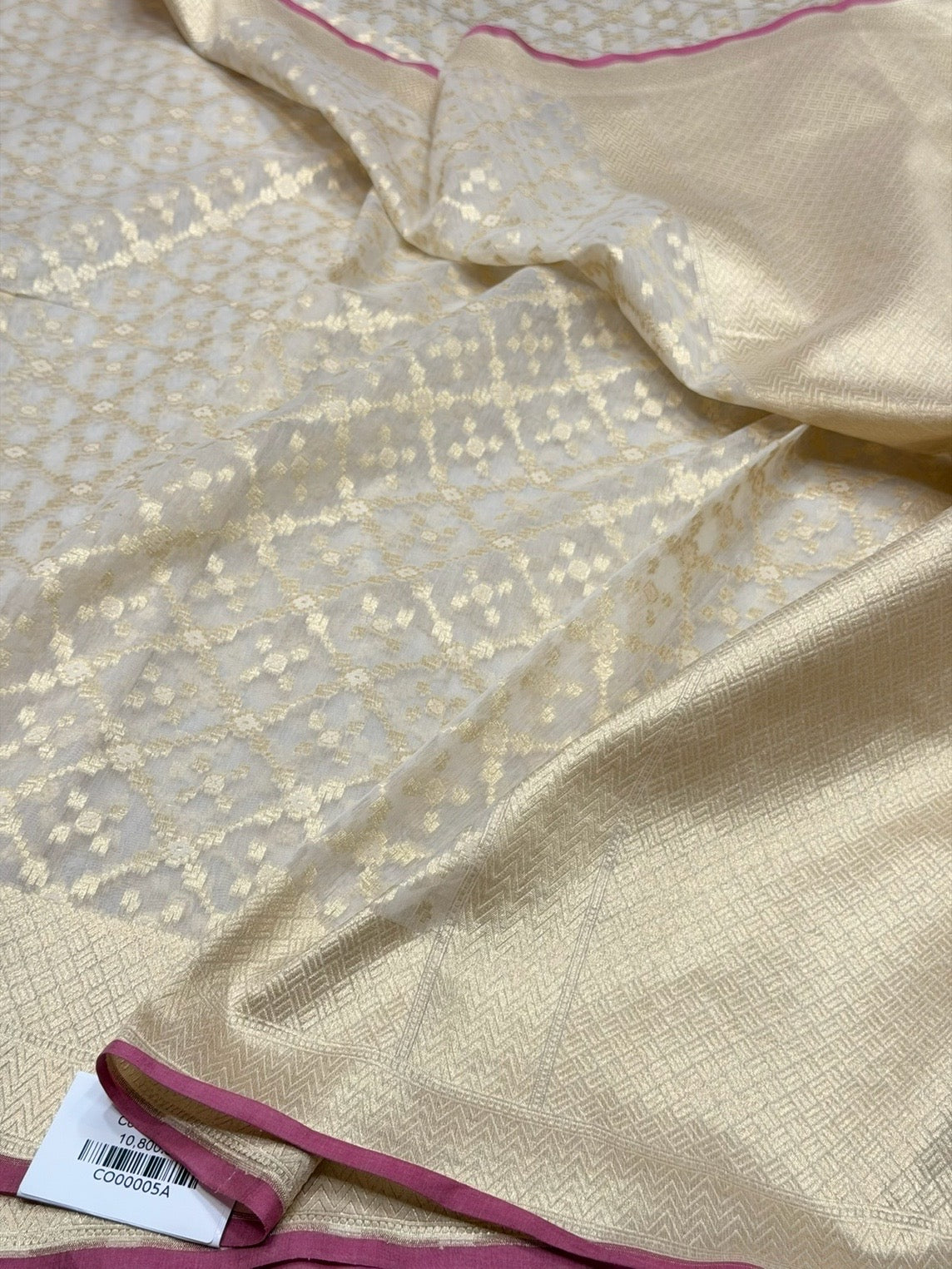 White Banarasi Pure Kora Cotton Saree